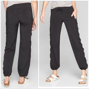 Athleta La Viva Jogger Pants Ruched Side Drawstring Hem Black Size 2